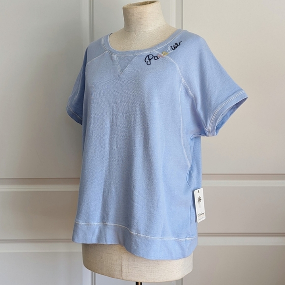 PJ Salvage Paradise Embroider Sweatshirt Short Sleeve Lightweight Sky Blue L NWT - Picture 9 of 11